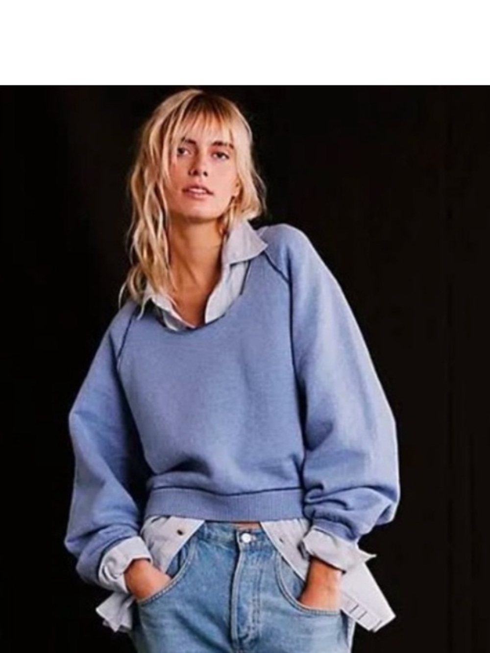 We The Free Sky Blue Slouchy Long Sleeve Sweatshirt